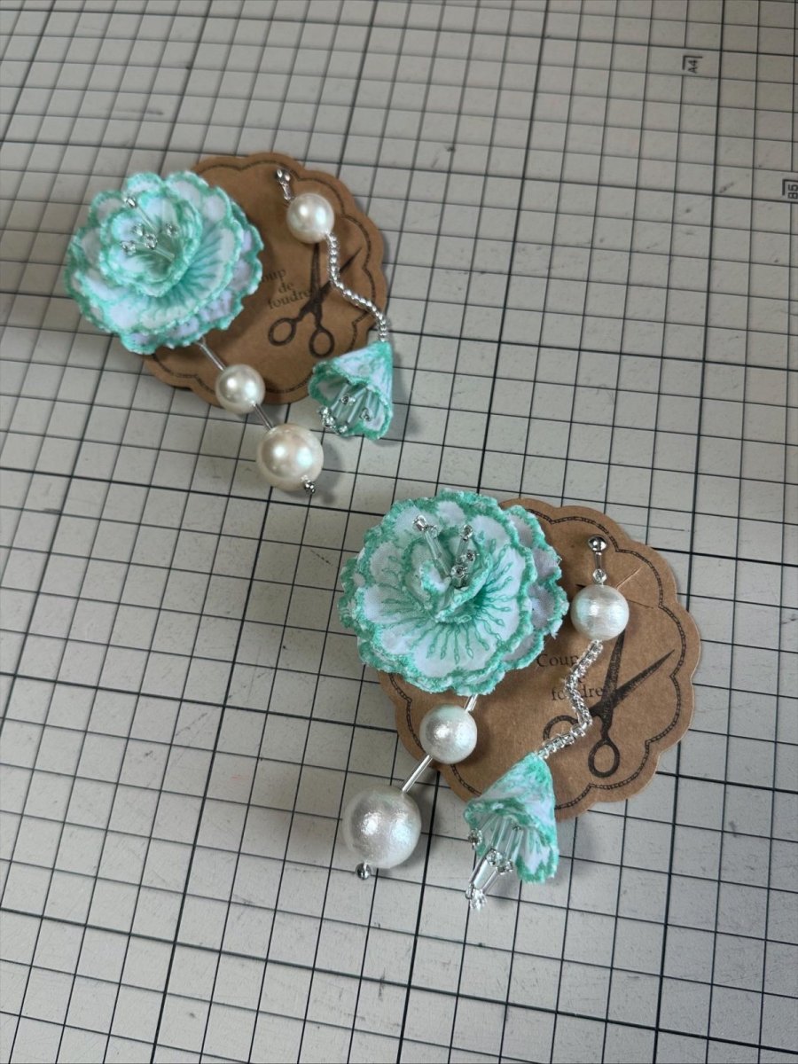 画像6: 【ここあみ気まぐれ祭り】アンティークワンピのミントベレー【リユース生地】 (6)