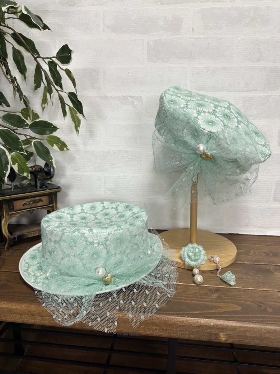 画像9: 【ここあみ気まぐれ祭り】アンティークワンピのミントベレー【リユース生地】 (9)