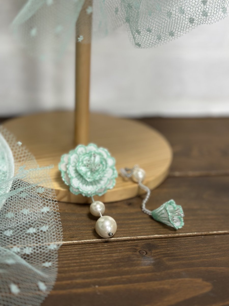 画像7: 【ここあみ気まぐれ祭り】アンティークワンピのミントベレー【リユース生地】 (7)