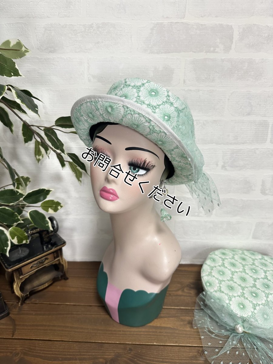 画像2: 【ここあみ気まぐれ祭り】アンティークワンピのミントハット【リユース生地】※お問合せください (2)