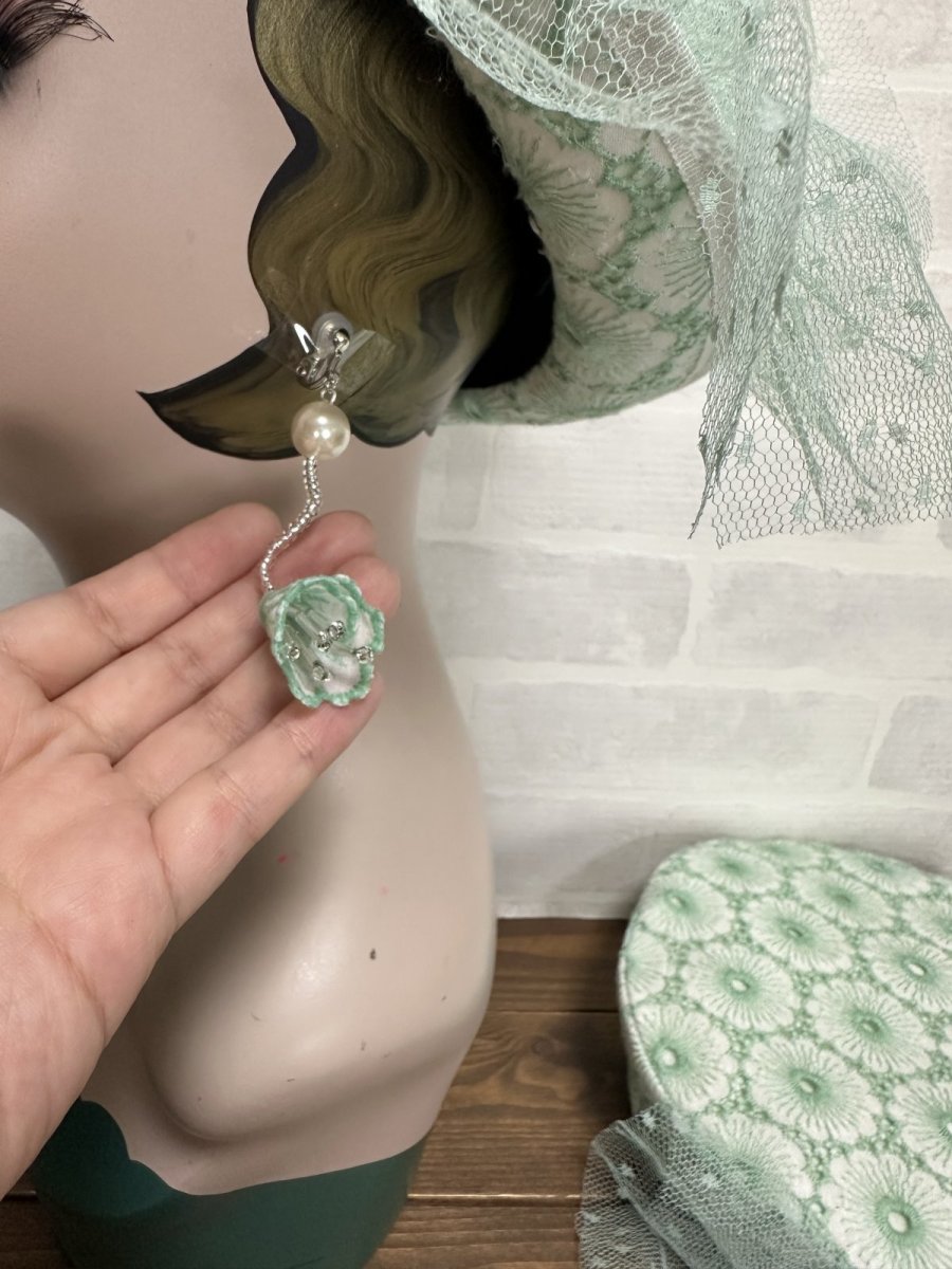 画像8: 【ここあみ気まぐれ祭り】アンティークワンピのミントベレー【リユース生地】 (8)