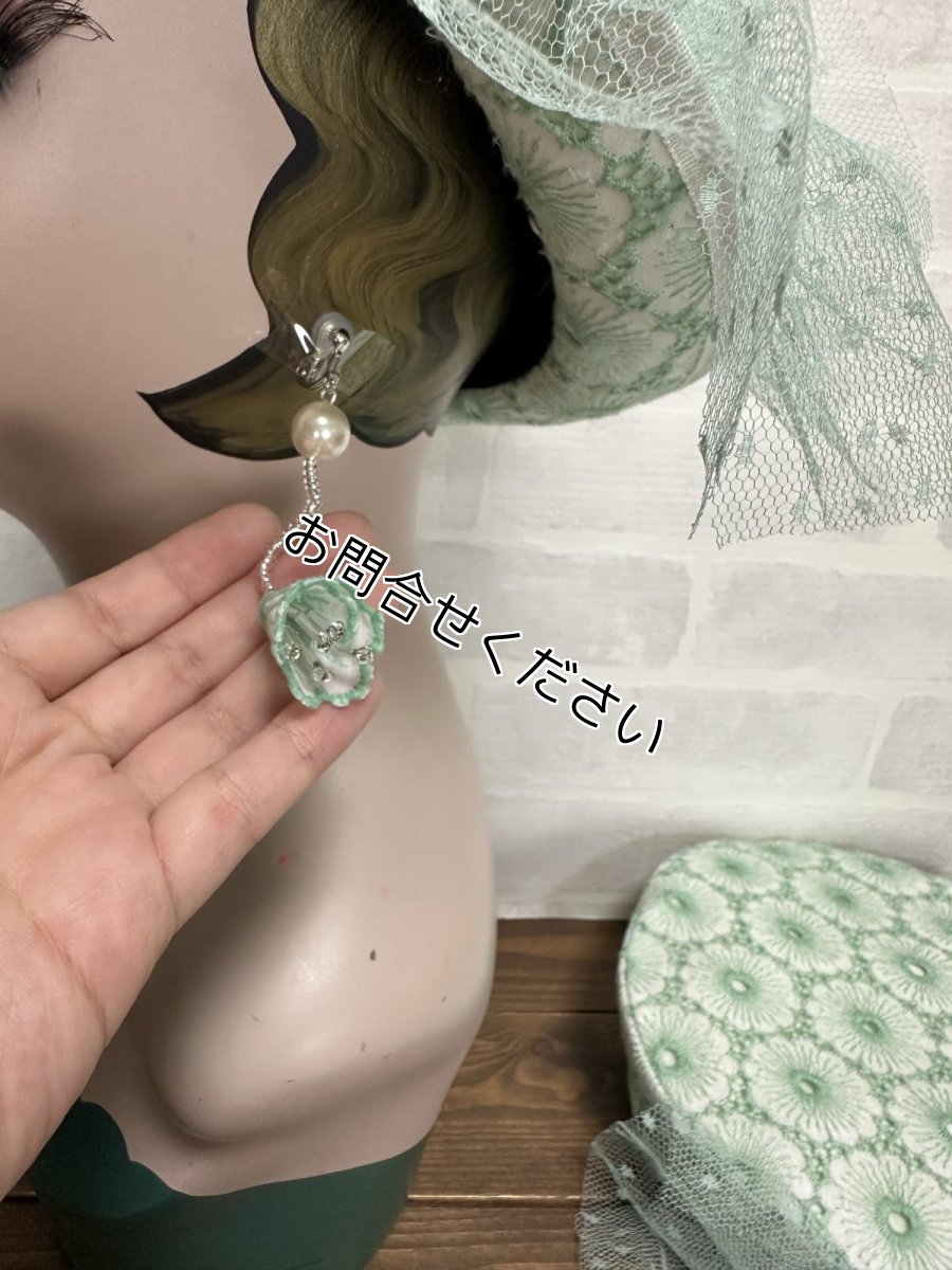 画像11: 【ここあみ気まぐれ祭り】アンティークワンピのミントハット【リユース生地】※お問合せください (11)