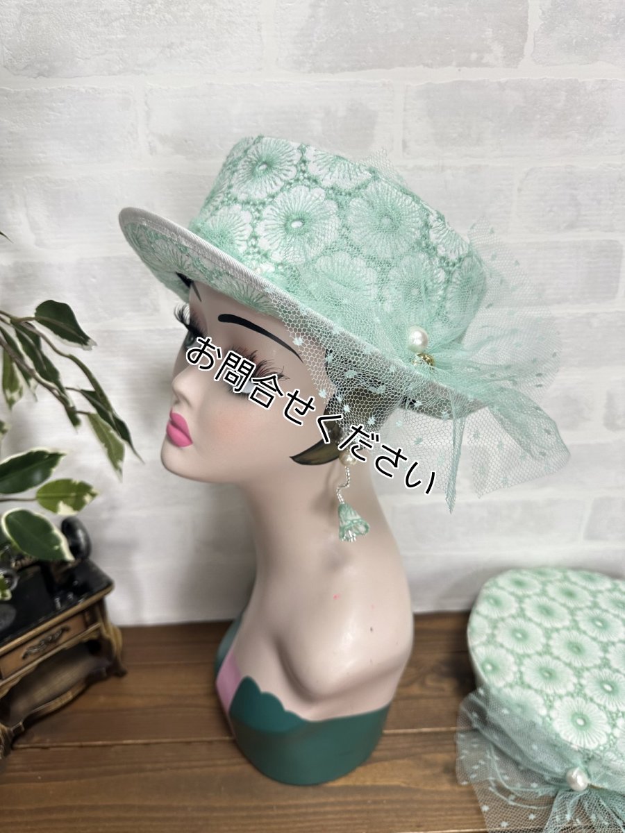 画像6: 【ここあみ気まぐれ祭り】アンティークワンピのミントハット【リユース生地】※お問合せください (6)