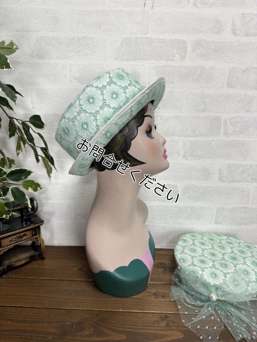 画像4: 【ここあみ気まぐれ祭り】アンティークワンピのミントハット【リユース生地】※お問合せください (4)