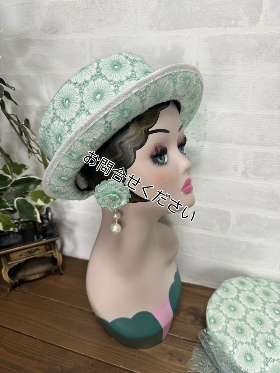 画像8: 【ここあみ気まぐれ祭り】アンティークワンピのミントハット【リユース生地】※お問合せください (8)