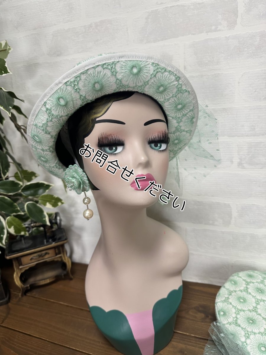 画像3: 【ここあみ気まぐれ祭り】アンティークワンピのミントハット【リユース生地】※お問合せください (3)