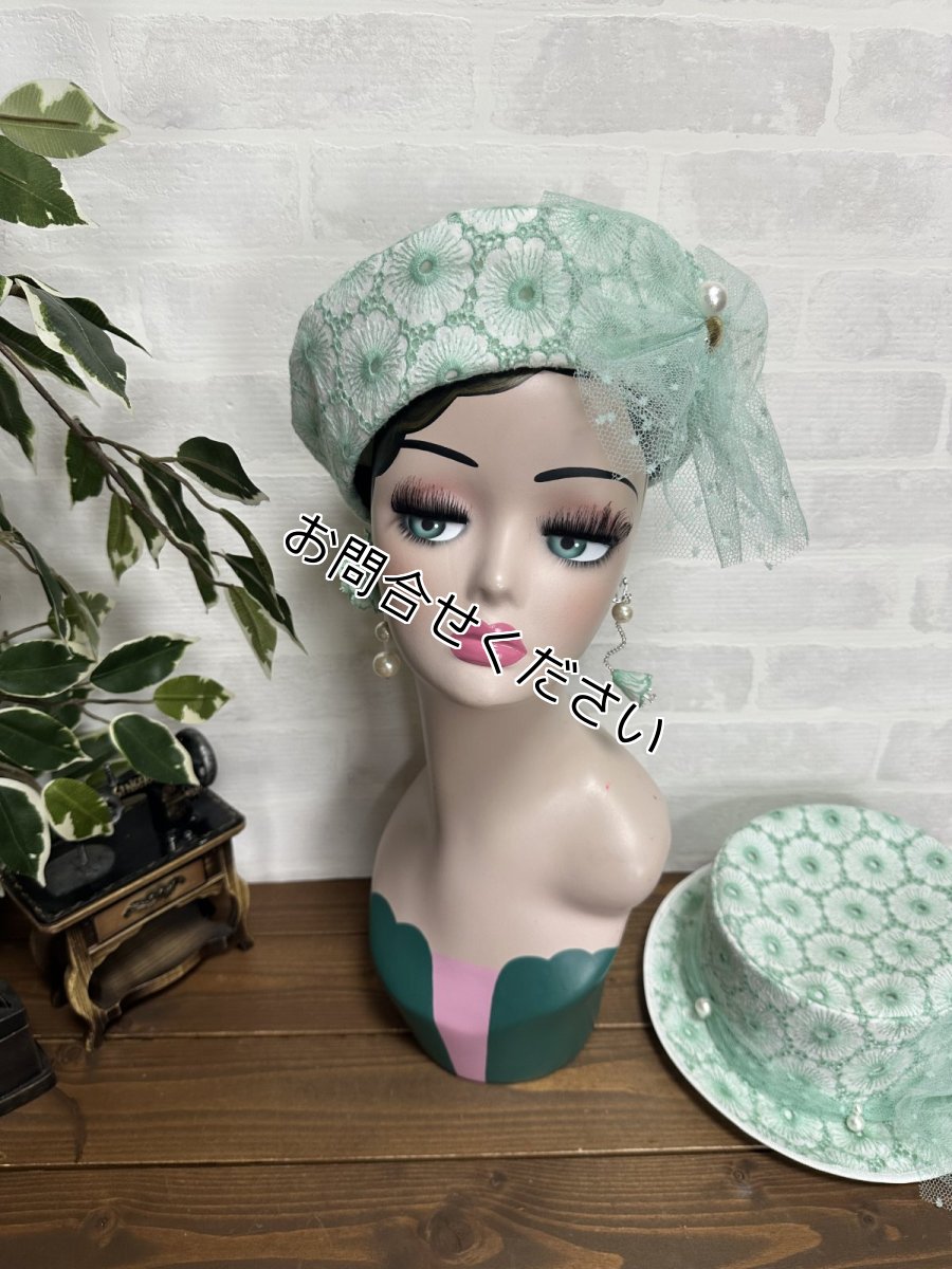 画像3: 【ここあみ気まぐれ祭り】アンティークワンピのミントベレー【リユース生地】 (3)