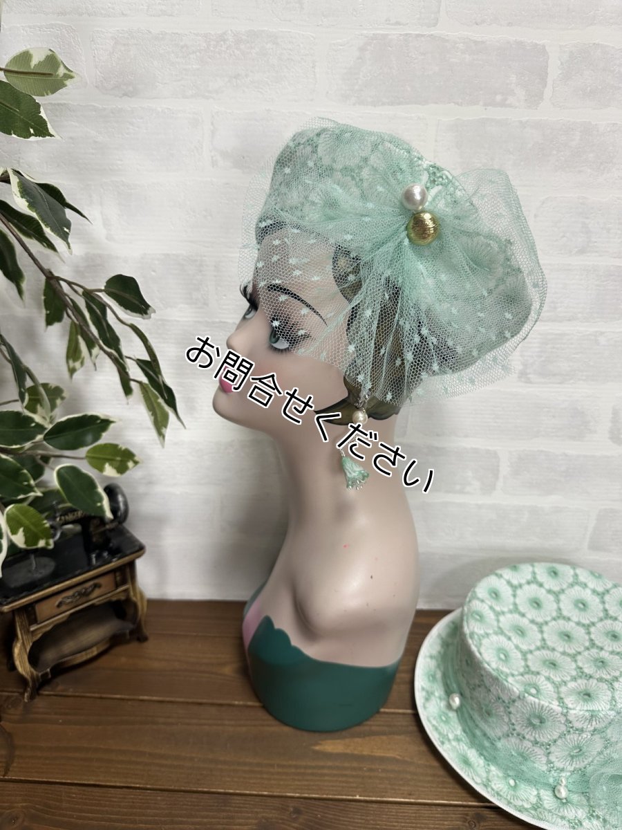 画像2: 【ここあみ気まぐれ祭り】アンティークワンピのミントベレー【リユース生地】 (2)