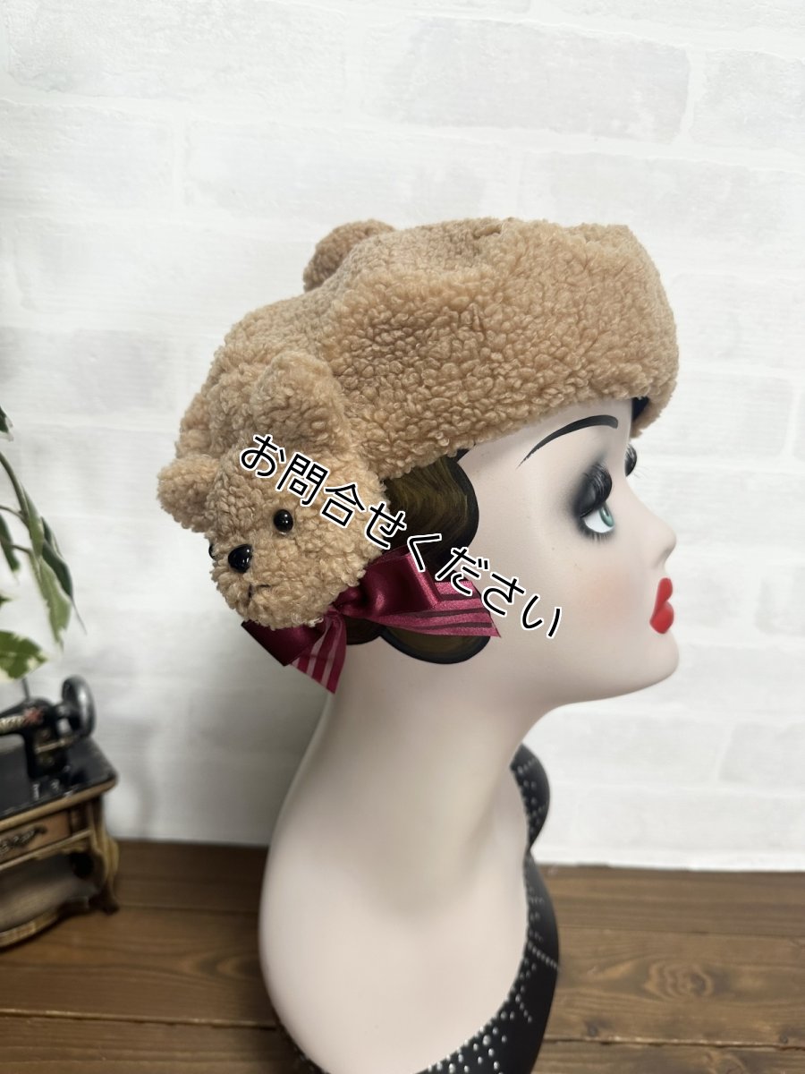 画像4: テディの耳当てベレー【リボン色選べます】 (4)
