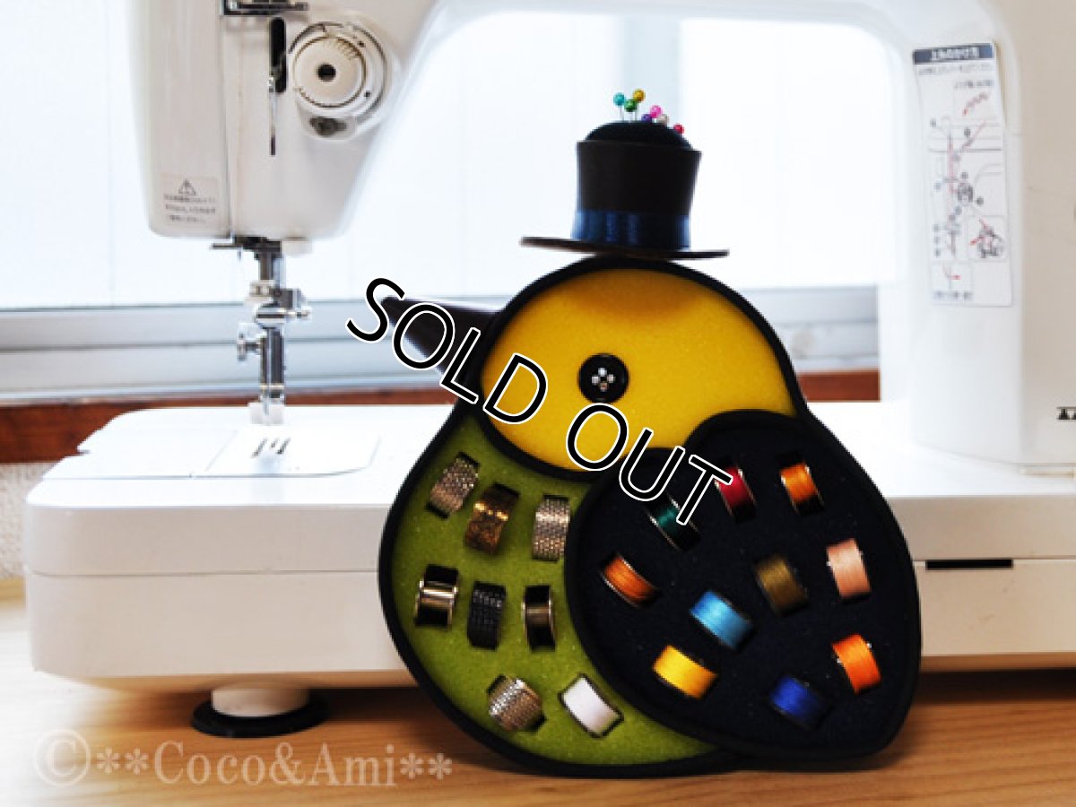 画像4: 鳥のボビン収納ケース(A・グリーン×ネイビー) (4)